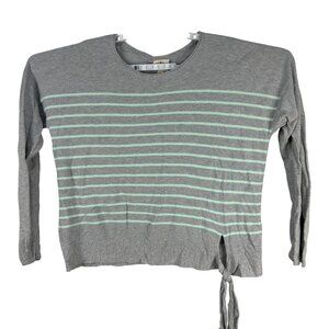 St Johns Bay Womens XL Knit Pullover Sweater Green Stripes Tie Hem Long Sleeve